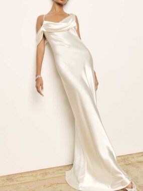 Reformation RONDA White Ivory Silk Maxi Wedding Dress Bridal Gown Drape w/Tags 4